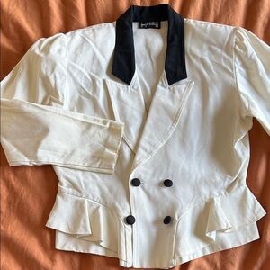Vintage Joseph Ribkoff Peplum Tuxedo Blazer Jacket | Cream & Black Contrast